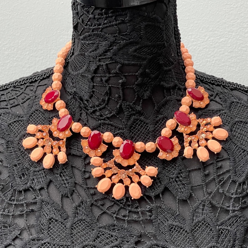 orange and red  Rubberized Statement Accent Necklace.